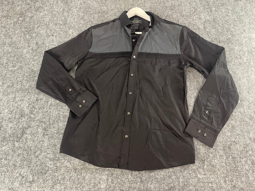 Armand Thiery Shirt Mens Large Button Up Black Slim Fit Cotton Long Sleeve N319